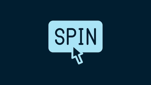 White Slot machine spin button icon isolated on blue background. 4K Video motion graphic animation
