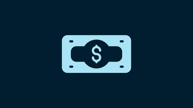 White Stacks paper money cash icon isolated on blue background. Money banknotes stacks. Bill currency. 4K Video motion graphic animation
