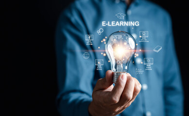 E-learning education graduation concept, smart learning online with webinar, video tutorial,...