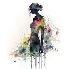 Watercolor woman silhouette AI