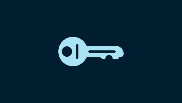 White Old key icon isolated on blue background. 4K Video motion graphic animation