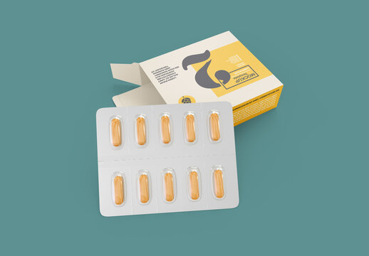 Paper Box with Pills Mockup