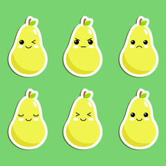 set of pears stickers with different emotions vector