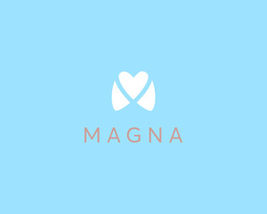 Abstract heart sign. Creative tooth icon. Minimalist dental clinic dentist logo. Vector illustration.