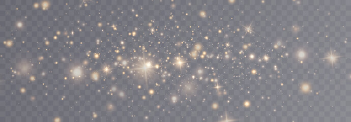 Golden glitter.Light effect.Glittering particles background. Gold dust on a transparent background.