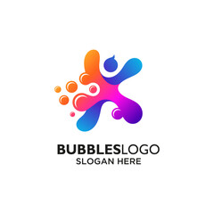 colorful people and letter K for bubbles or kids logo design	