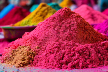 colored indian powder in indian market for holi indian festival