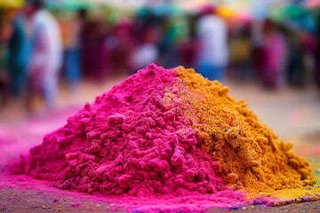 colored indian powder on holi indian festival, generative AI