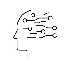 Deep learning AI linear icon. Neural network with cogwheels. Thin line illustration. Digital brain. Artificial intelligence symbol. Vector isolated. Cyber, humanoid and chat