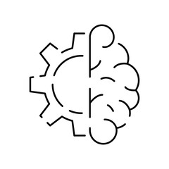 Deep learning AI linear icon. Neural network with cogwheels. Thin line illustration. Digital brain. Artificial intelligence symbol. Vector isolated. Cyber, humanoid and chat