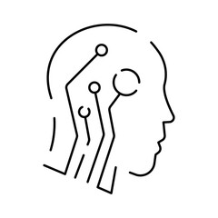Artificial intelligence line icon. Brain, robot, ai, head, technology. Face recognition Algorithm, Self learning. Deep learning, Digital. Cyber, humanoid and chat