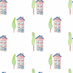 seamless pattern with houses 