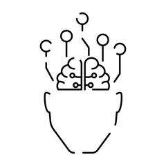 Artificial intelligence line icon. Brain, robot, ai, head, technology. Face recognition Algorithm, Self learning. Deep learning, Digital. Cyber, humanoid and chat