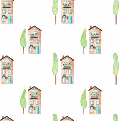 seamless pattern with houses 