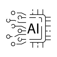 Artificial intelligence line icon. Brain, robot, ai, head, technology. Face recognition Algorithm, Self learning. Deep learning, Digital. Cyber, humanoid and chat