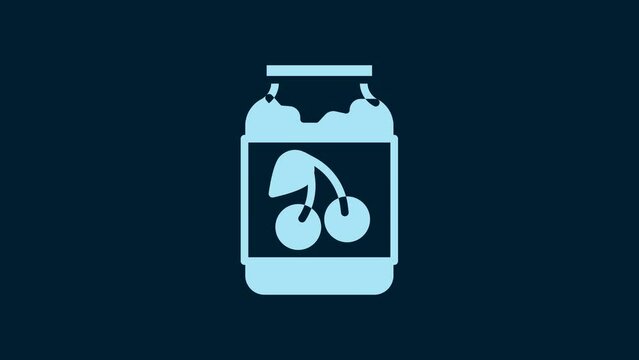 White Jam jar icon isolated on blue background. 4K Video motion graphic animation