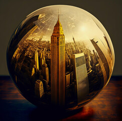 This distinct architectural sphere shows the most amazing landmarks of NYC and Manhattan, making it an ideal visual reference or creative source for any project. - obrazy, fototapety, plakaty