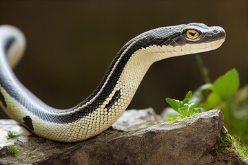 dangerous poisonous snake writhes on the stone, generative AI