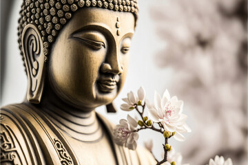 Portrait of Buddha with Cherry Blossoms. Designed using generative ai