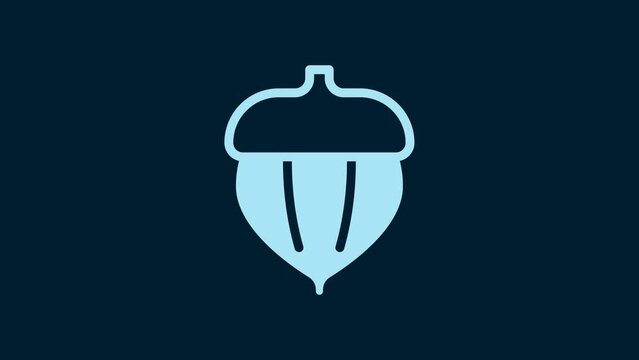 White Acorn icon isolated on blue background. 4K Video motion graphic animation