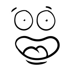 Funny emotion. Cartoon face expression. Line art. Vector hand-drawn illustration isolated on white background.