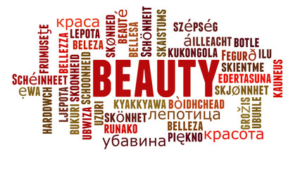 Beauty in different languages word cloud concept on white