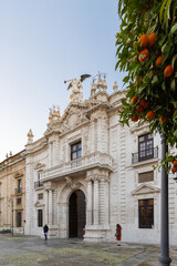 Obraz premium Seville, Spain 01-06-2023 The main building of the University of Seville, known as Old Tobacco Factory, originally dates to the 15th century and it is known for research in technology and science