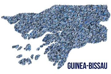 The map of the Guinea-Bissau made of pictograms of people or stickman figures. The concept of population, sociocultural system, society, people, national community of the state. illustration.
