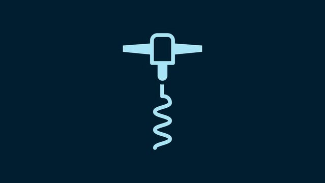 White Wine corkscrew icon isolated on blue background. 4K Video motion graphic animation