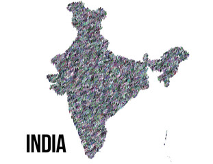 The map of the India made of pictograms of people or stickman figures. The concept of population, sociocultural system, society, people, national community of the state. illustration.