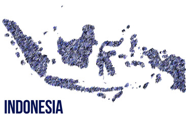 The map of the Indonesia made of pictograms of people or stickman figures. The concept of population, sociocultural system, society, people, national community of the state. illustration.