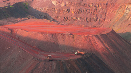 Iron ore quarry landscape with transport