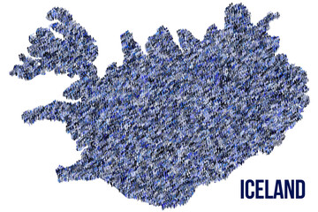 The map of the Iceland made of pictograms of people or stickman figures. The concept of population, sociocultural system, society, people, national community of the state. illustration.