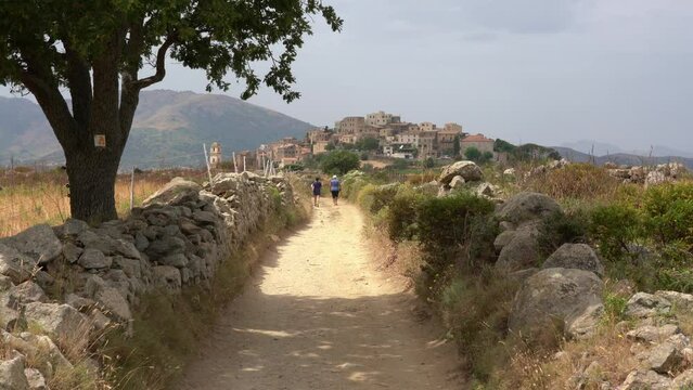 The beautiful village of Sant'Antonino on a summer morning, in Corse, France.	
