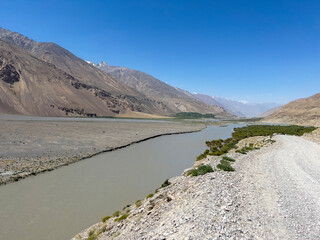 The Panj River is the borderline. Beyond is Afghanistan.