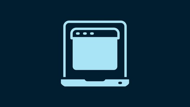 White Laptop with browser window icon isolated on blue background. Computer notebook with empty screen sign. 4K Video motion graphic animation
