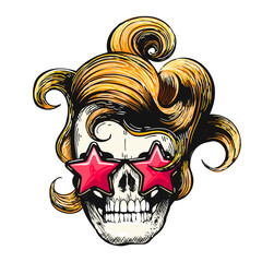 Human Skull in Star Glasses Tattoo