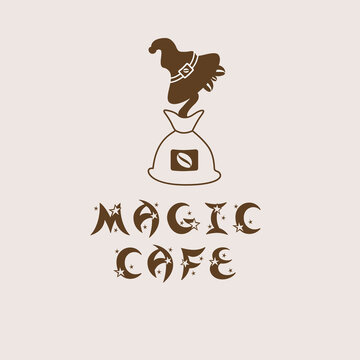 Logo for a cafe with the image of a magic coffee tree in a hat