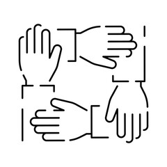 No racism line icon. Group bullying icon, bully persecution, harassment and hate attack, social blame, accuse victim, thin line symbol on white background, social issue