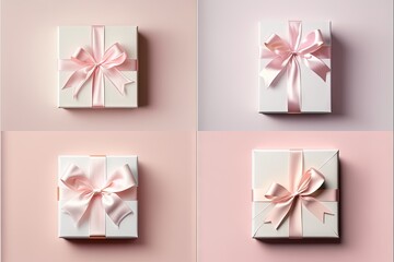 three different boxes with pink bows on them and one with a pink ribbon on the top of the box and the other with a pink bow on the bottom of the box and the box.