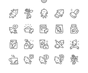 Ginseng. Cooking, recipes and price. Nature vegetable organic food nutrition. Food shop, supermarket. Menu for cafe. Pixel Perfect Vector Thin Line Icons. Simple Minimal Pictogram
