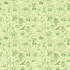 Seamless pattern of Hand drawn doodle Funny Stylish Fashion Vegetables with Sunglassesa