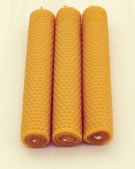 Three beeswax candles - handmade honeycomb