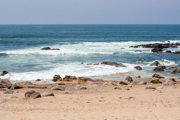 Sea waves on the rocky beach, North of Portugal