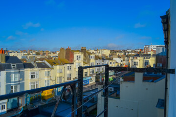 Fototapeta na wymiar UK, Brighton, 20.11.2022:View to the Brighton roofs. City centre, old style architecture 