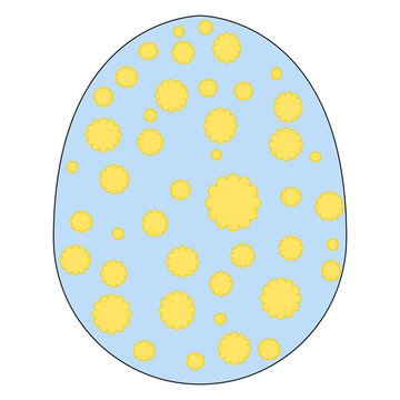 blue easter egg decorated with flowers, illustration isolated on background