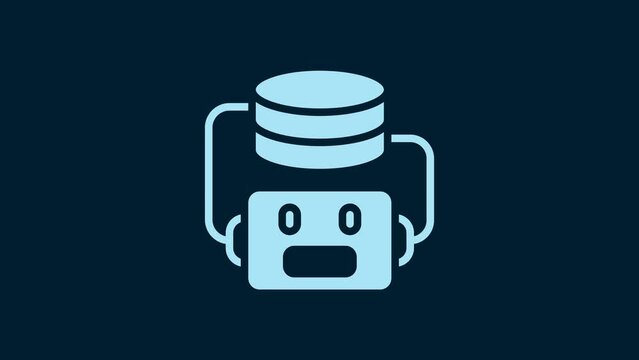 White Artificial intelligence robot icon isolated on blue background. Machine learning, cloud computing. 4K Video motion graphic animation