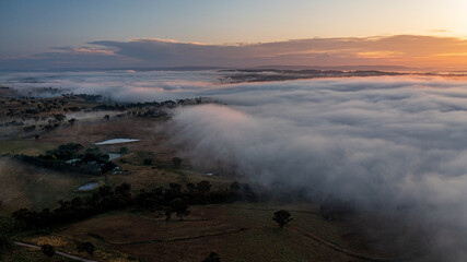 Fog and country sunrise