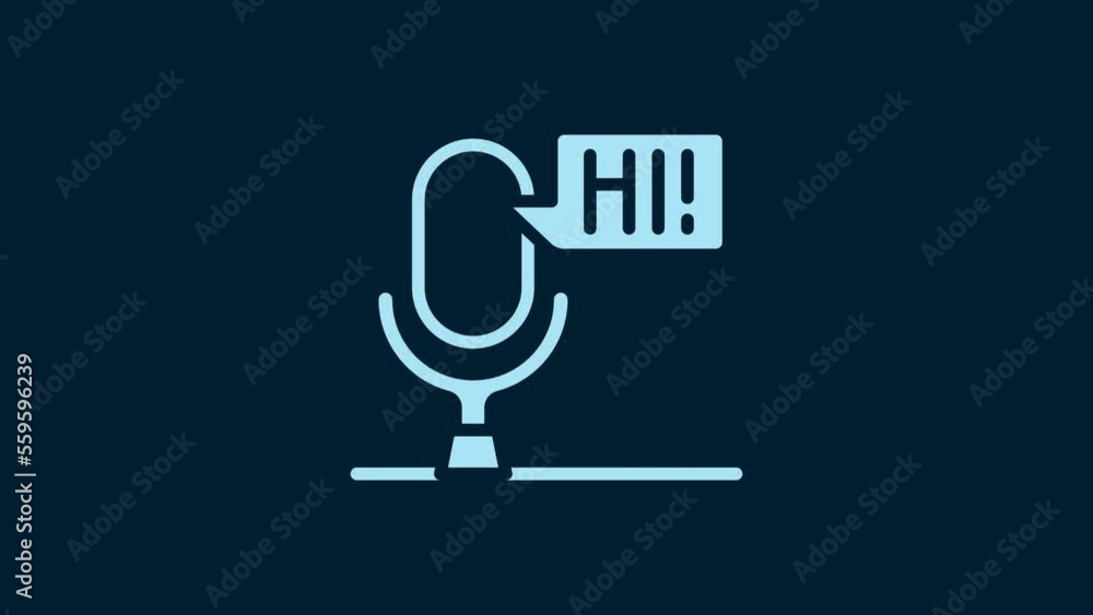 Poster white microphone voice device icon isolated on blue background. microphone interpreter and alphabet 