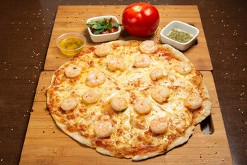 pizza on a wooden board